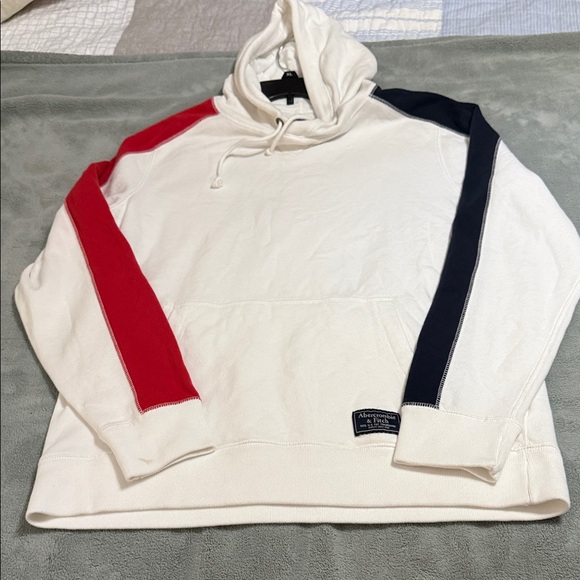 Abercrombie & Fitch Cream Hoodie with Red and Black Accents: EXCELLENT CONDITION - Picture 1 of 5